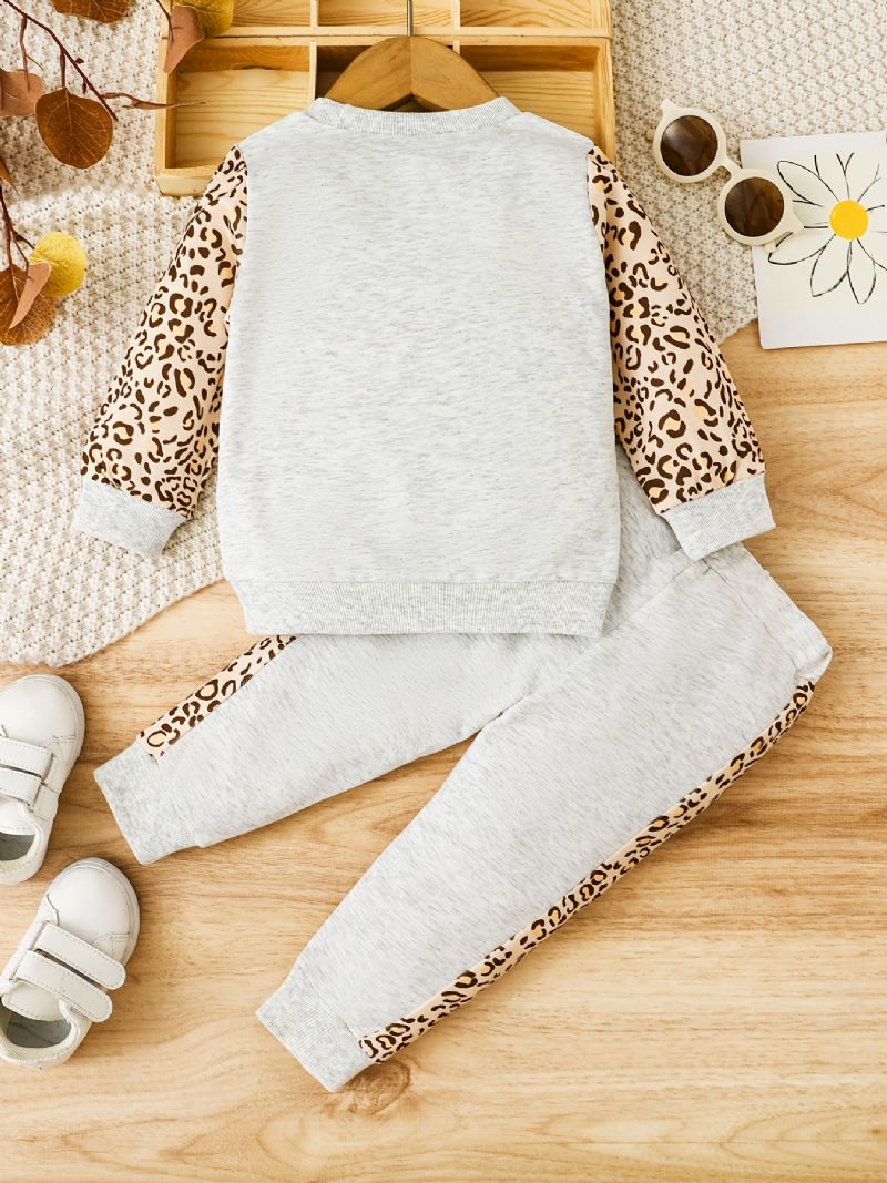 Jenter Casual Leopard Unicorn Print Sett Med Color Block Pullover Sweatshirt & Sweatpants