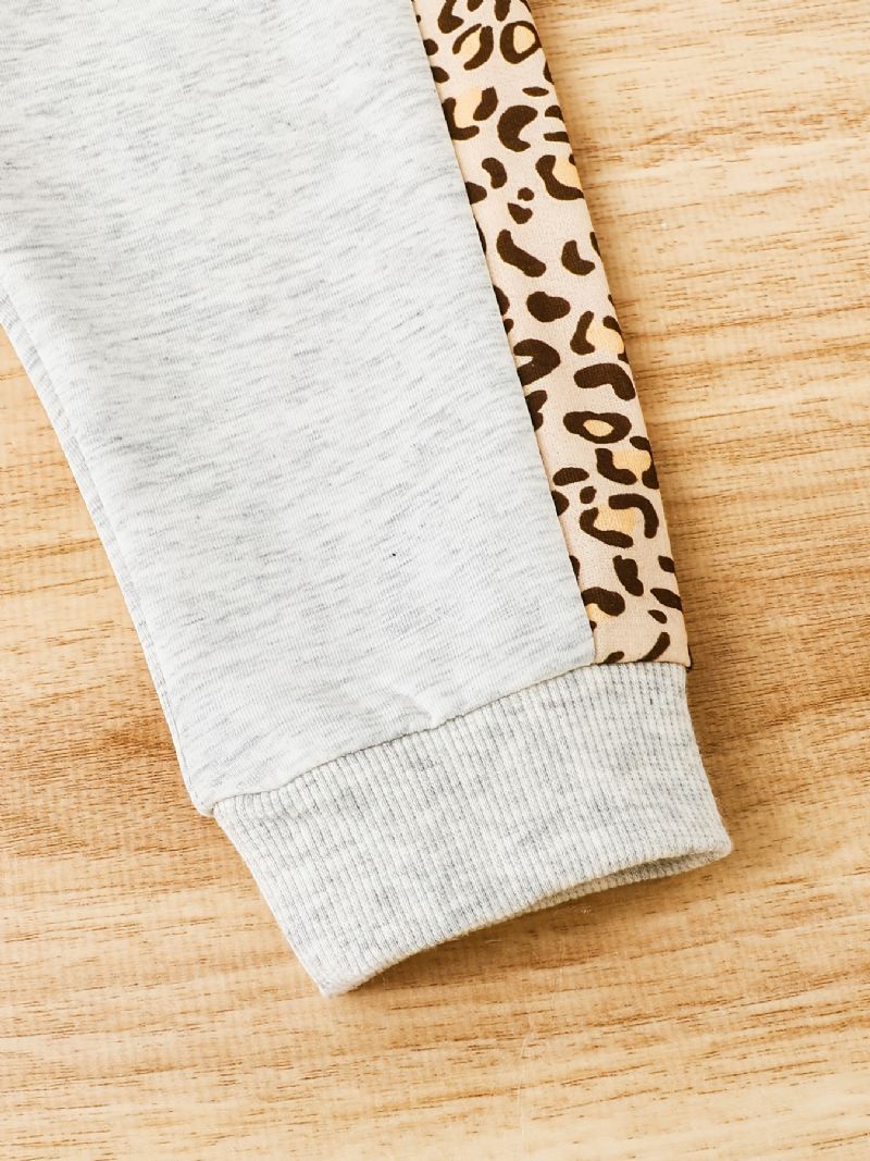 Jenter Casual Leopard Unicorn Print Sett Med Color Block Pullover Sweatshirt & Sweatpants