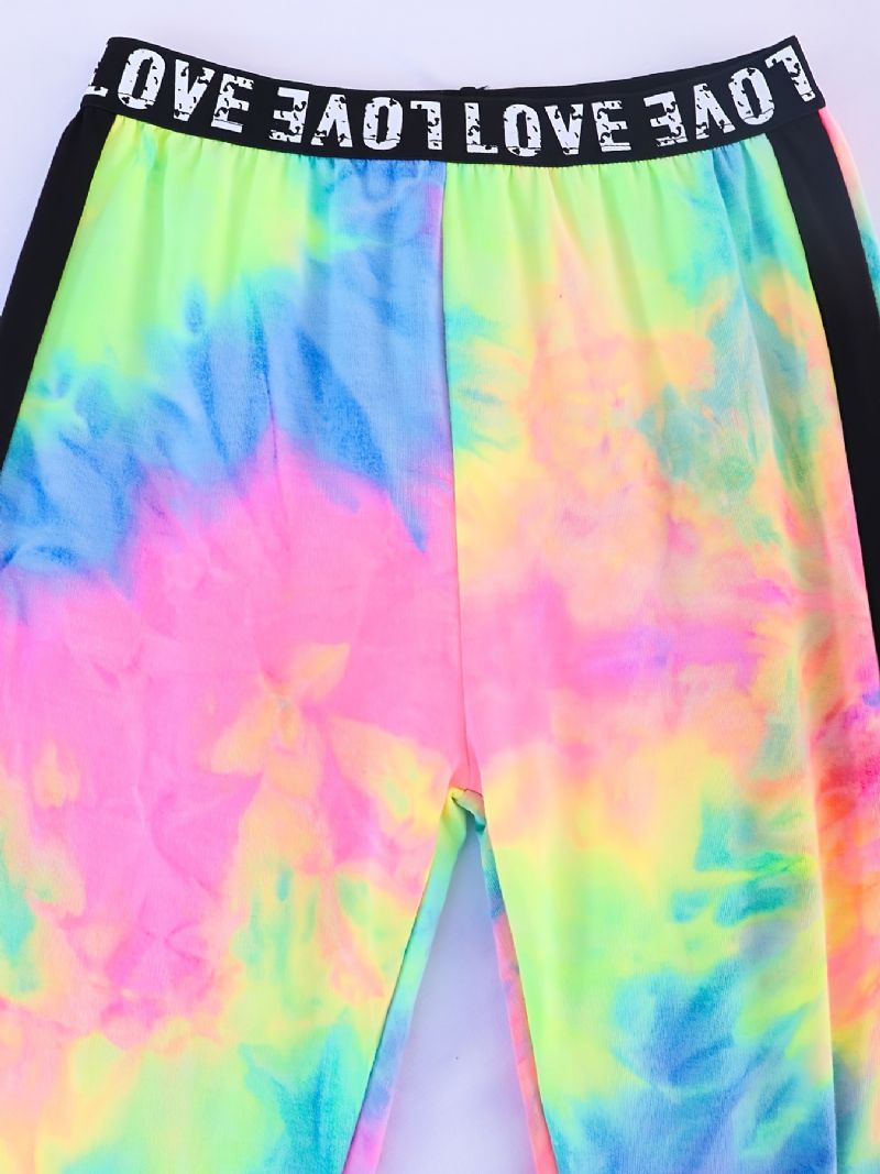 Jenter Casual Tie Dye Print Sett Med Langermet Kort Pullover Sweatshirt & Sweatpants