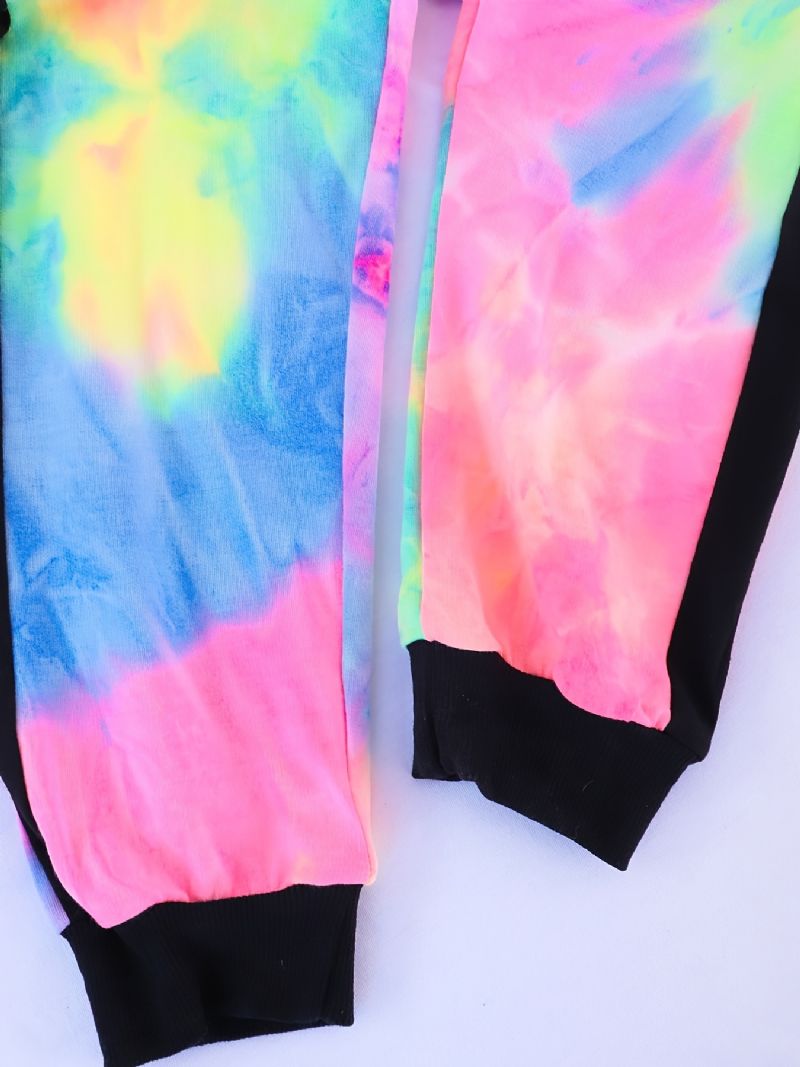 Jenter Casual Tie Dye Print Sett Med Langermet Kort Pullover Sweatshirt & Sweatpants