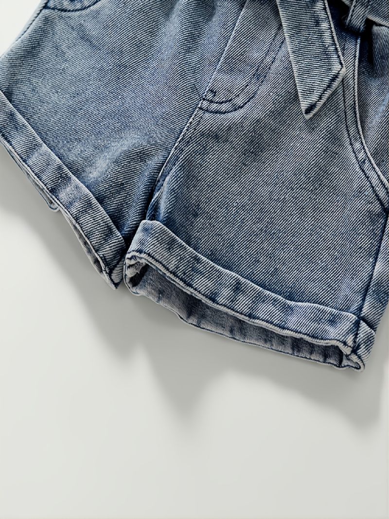 Jenter Denim Glidelås Beskåret Topp Og Shorts Og Belte 3-delers Sett