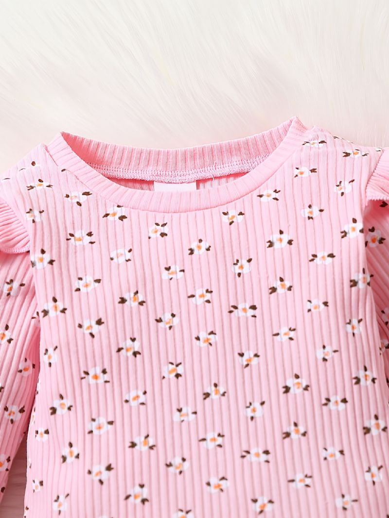 Jenter Floral Ruffle Pullover Sweatshirt + Buksesett Antrekk Babyklær