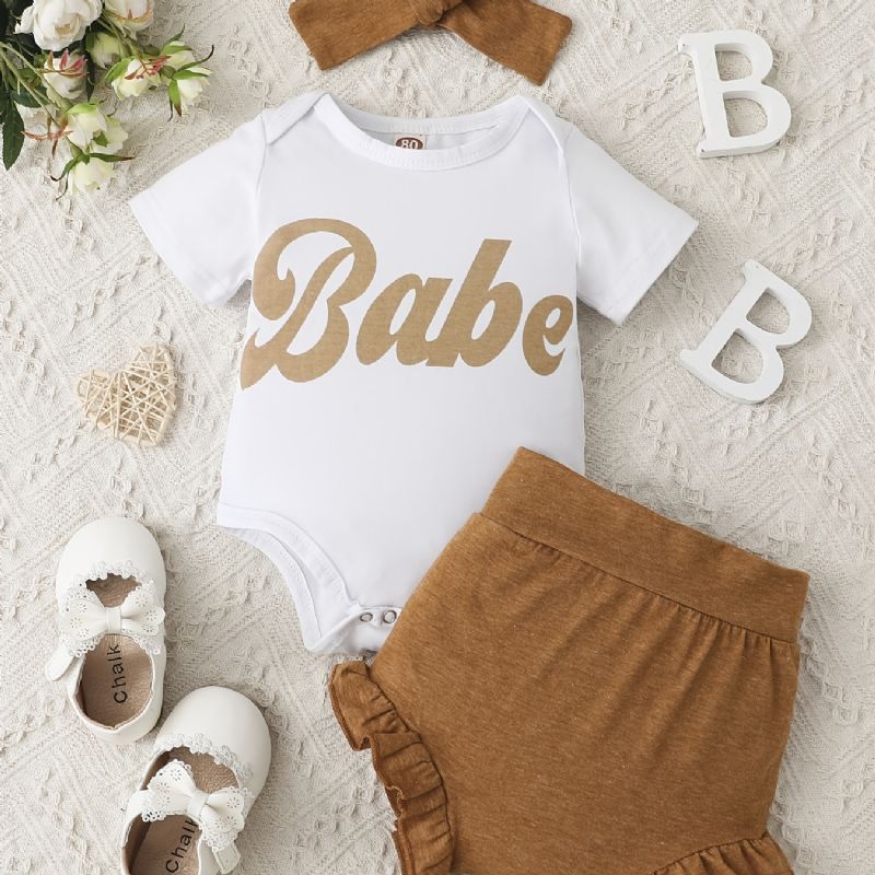 Jenter Kortermet Romper Jumpsuit + Ruffle Shorts + Pannebåndsett Babyklær