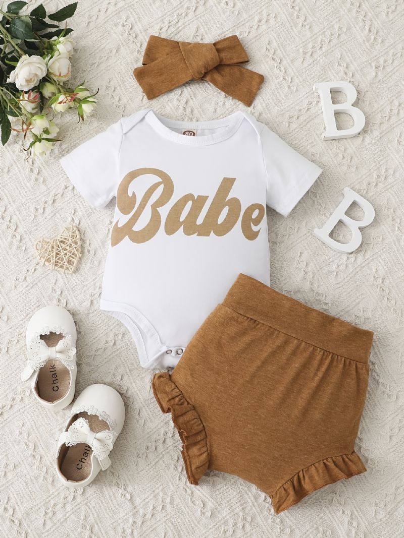 Jenter Kortermet Romper Jumpsuit + Ruffle Shorts + Pannebåndsett Babyklær