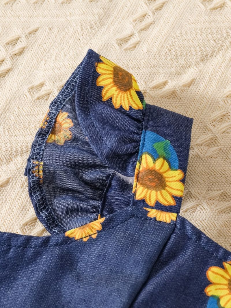 Jenter Mote Blomsterprint Denim Topp Shortssett