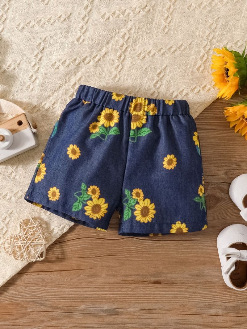 Jenter Mote Blomsterprint Denim Topp Shortssett