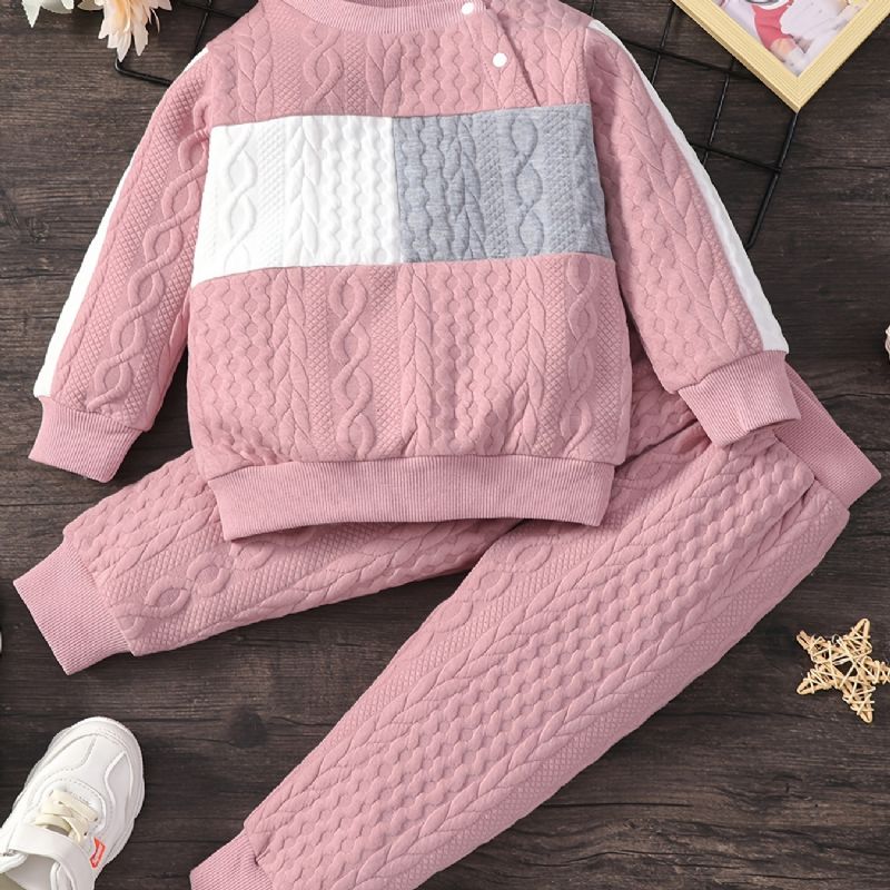 Jenter Patchwork Langermet Sweatshirt Og Matchende Buksesett