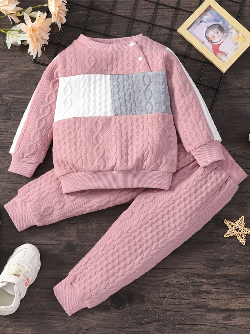 Jenter Patchwork Langermet Sweatshirt Og Matchende Buksesett