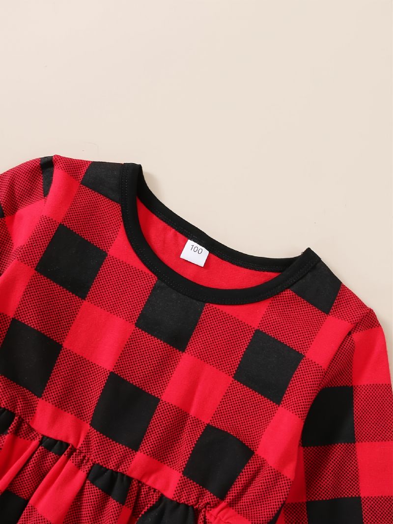 Jenter Plaid Langermet Crew Neck Topp Ripped Denim Bukser Sett Høst Vinter