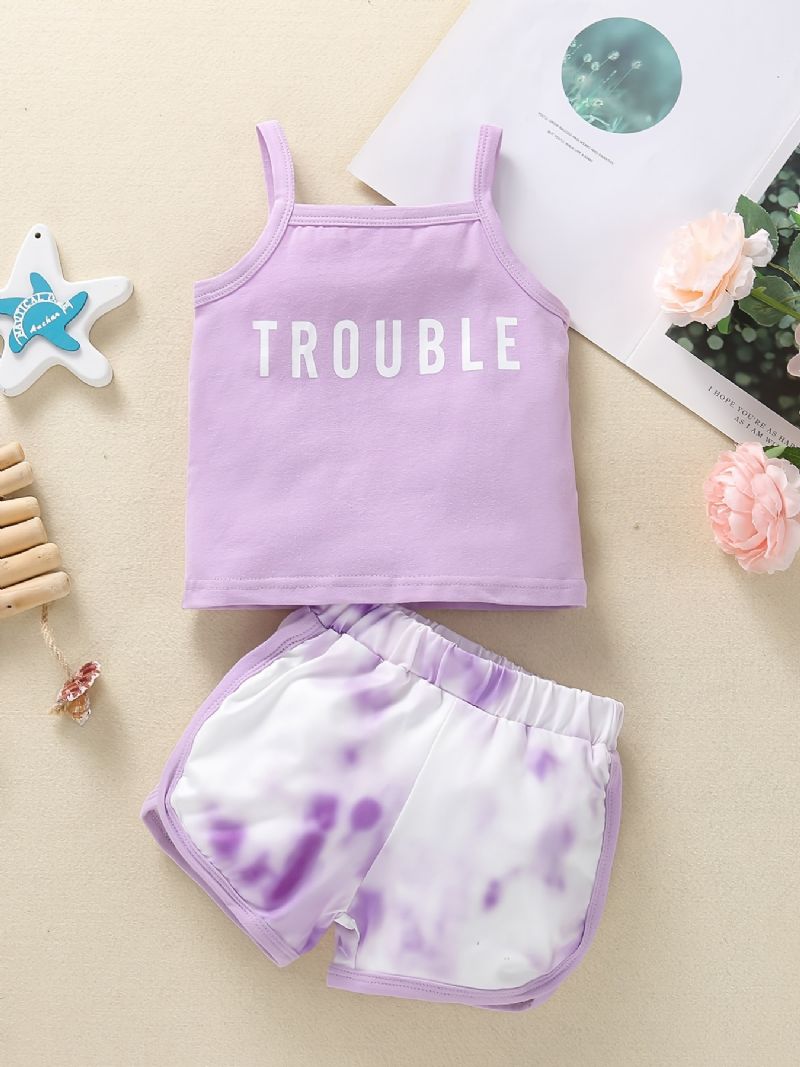 Jenter Purple Tank Top + Tie Dye Shorts Set Babyklær Til Sommeren