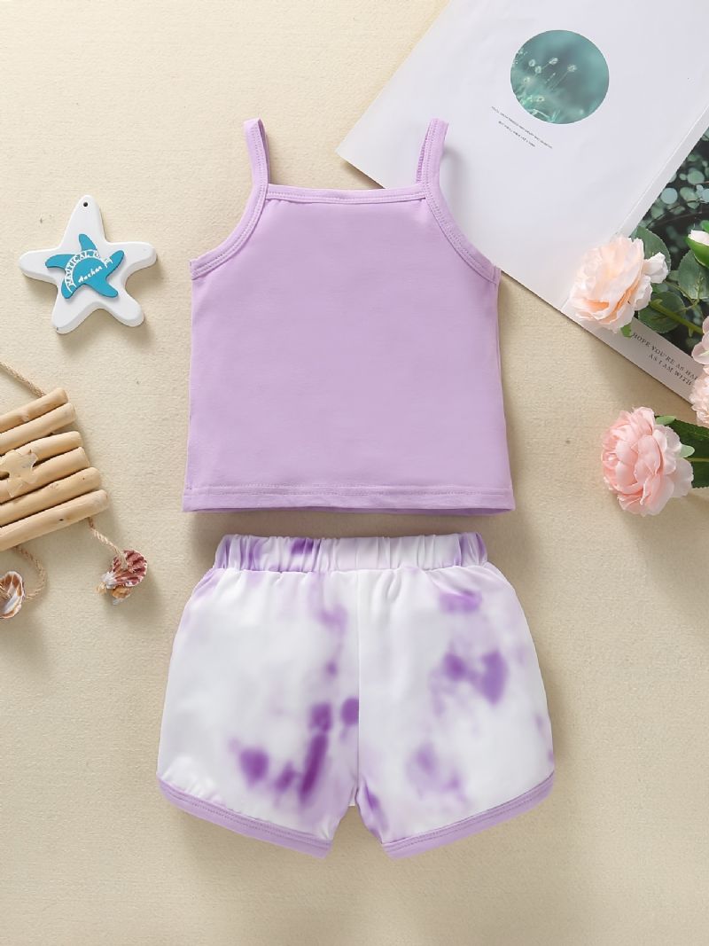 Jenter Purple Tank Top + Tie Dye Shorts Set Babyklær Til Sommeren