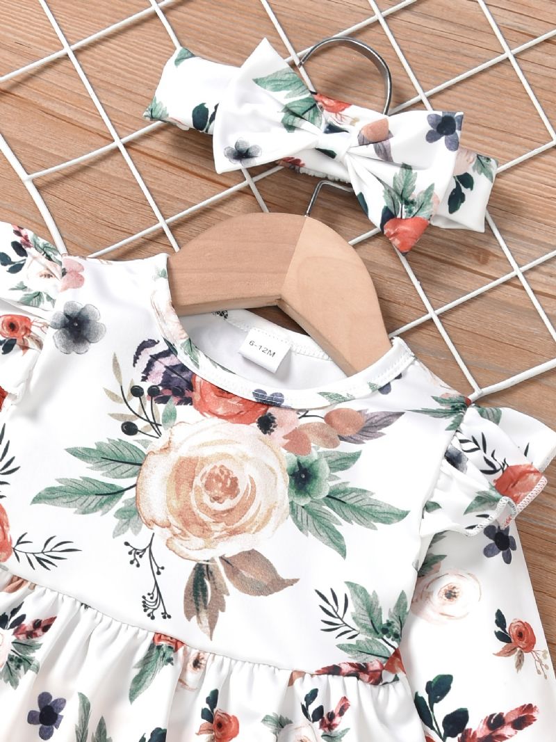 Jenter Ruffle Floral Shirt Topper Og Lange Bukser Sett & Pannebåndsett Barneklær