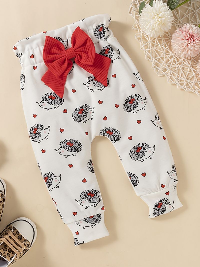 Jenter Ruffle Langermet Romper + Print Buksesett Babyklær Bodysuit