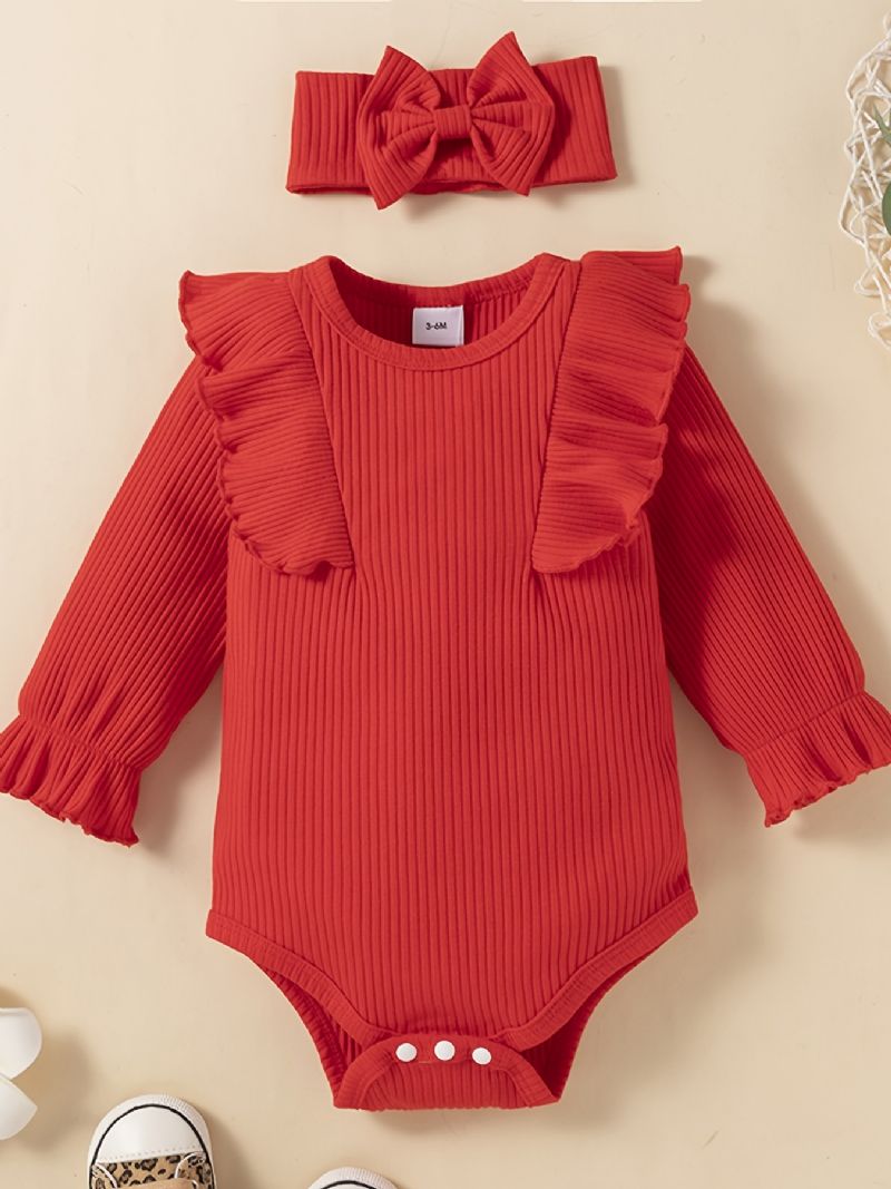 Jenter Ruffle Langermet Romper + Print Buksesett Babyklær Bodysuit