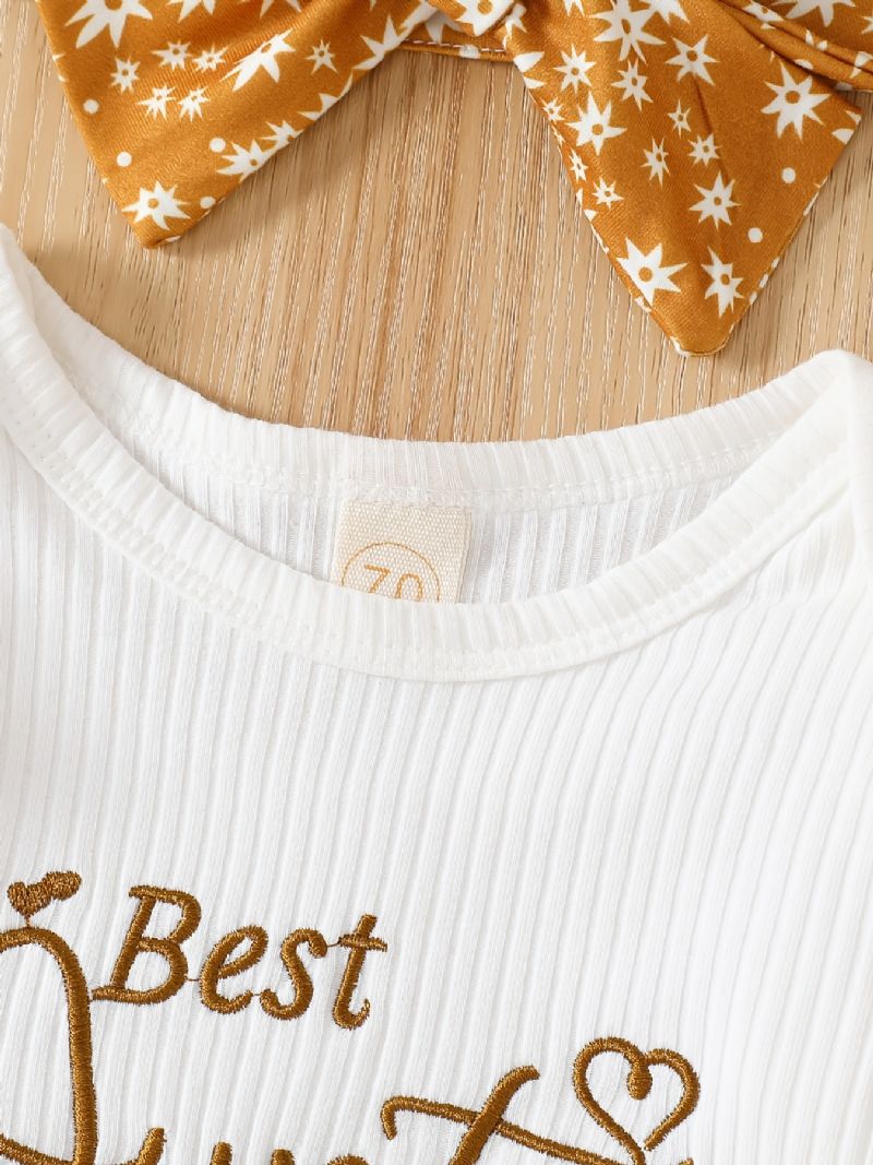 Jenter Ruffle Shoulder Langermet Romper Bodysuit + Print Bowknot Buksesett Babyklær