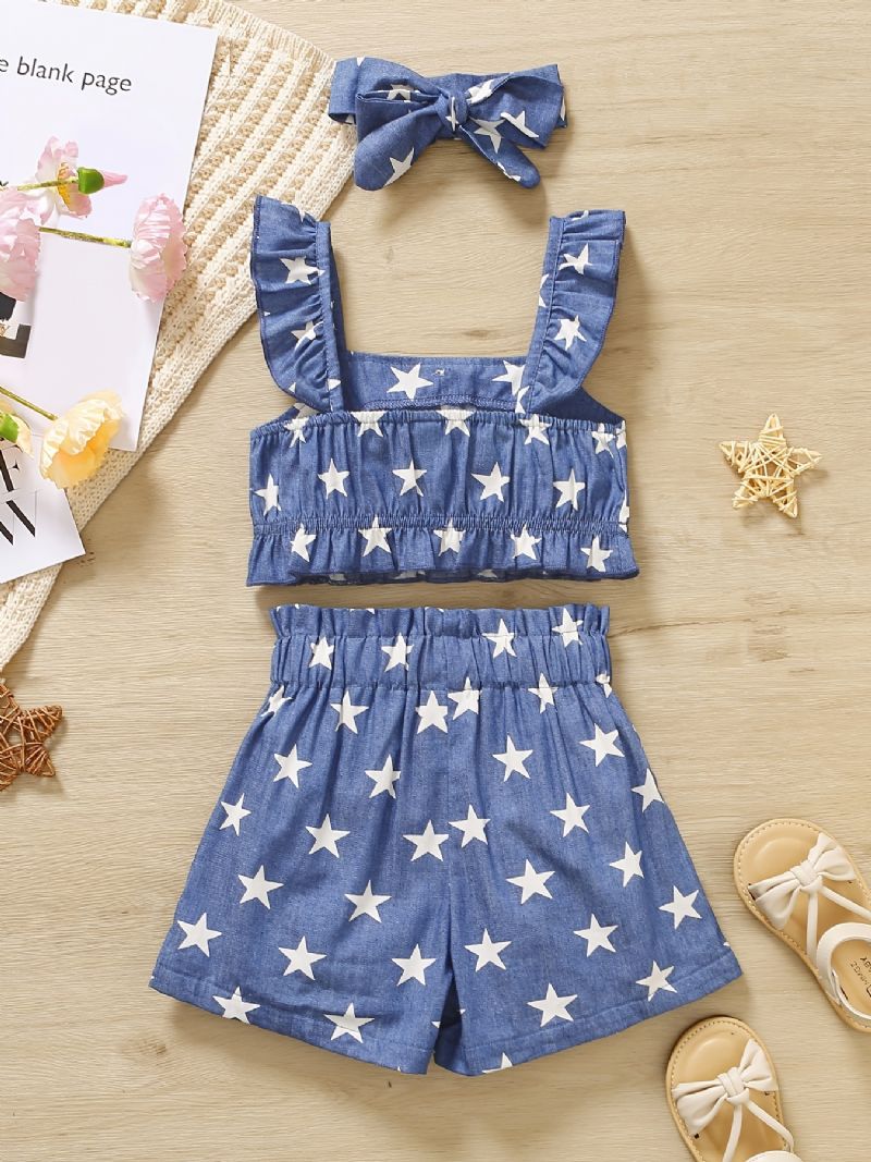 Jenter Ruffles Camisole Star Print & Shorts & Pannebåndsett