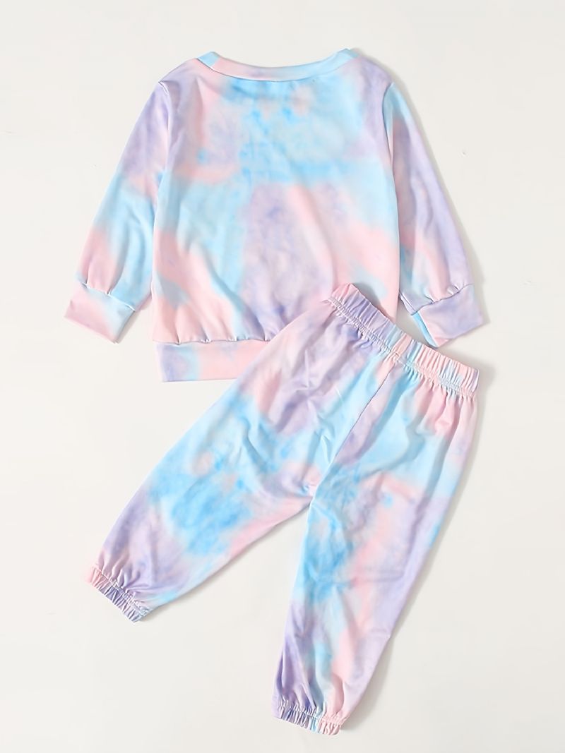 Jenter Tie Dye Pullover Sweatshirt & Matchende Joggebuksesett For Høst Og Vinter Nyhet