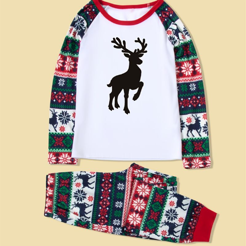 Juleforeldre-barn Uformelle Santa Elg Print Pyjamas Sett