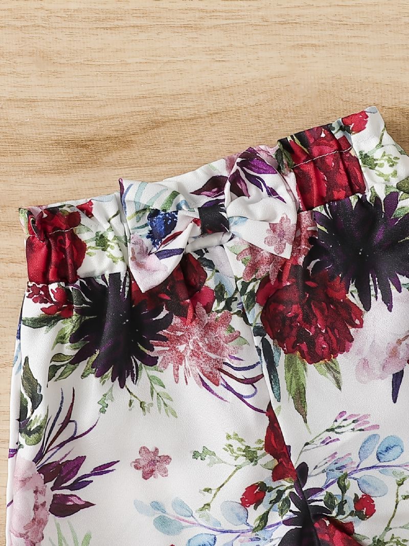 Kortermet Topp For Jenter + Matchende Shorts Med Blomstermønster Barneklær Babyklær Jul