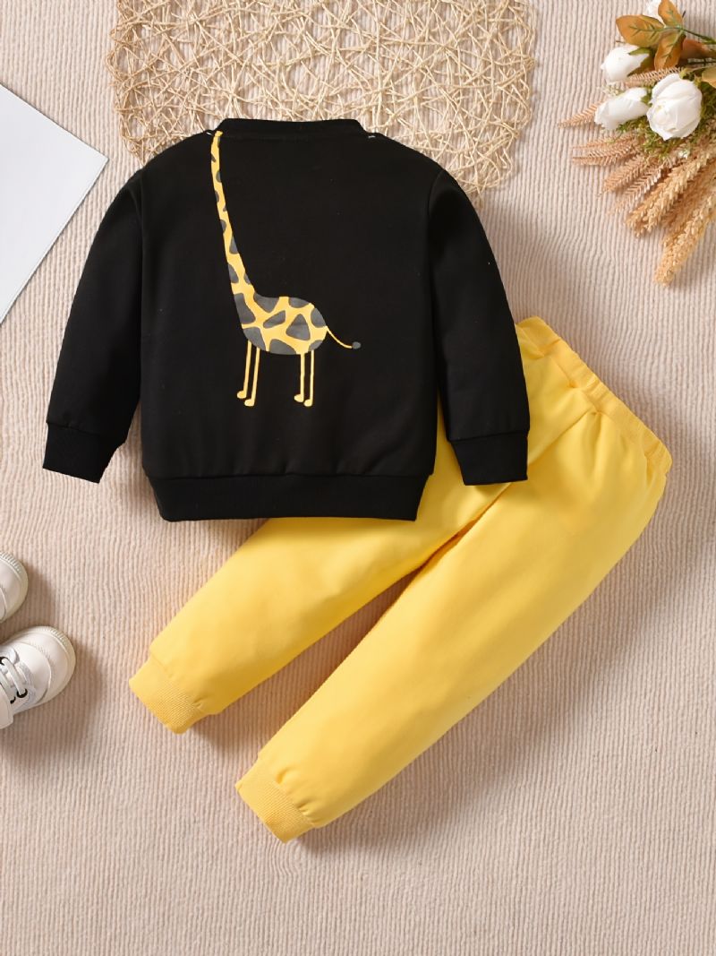 Nye Gutter Giraffe Printed Crew Neck Sweatshirt Bukser Set