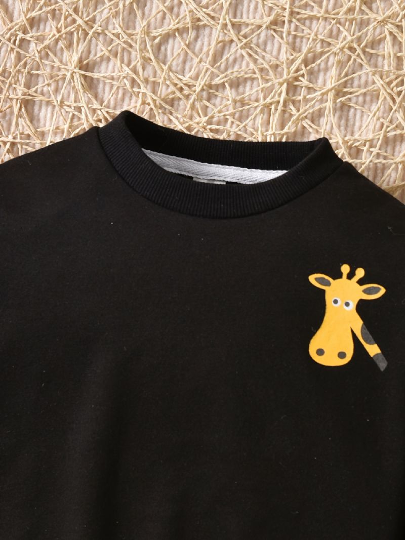 Nye Gutter Giraffe Printed Crew Neck Sweatshirt Bukser Set