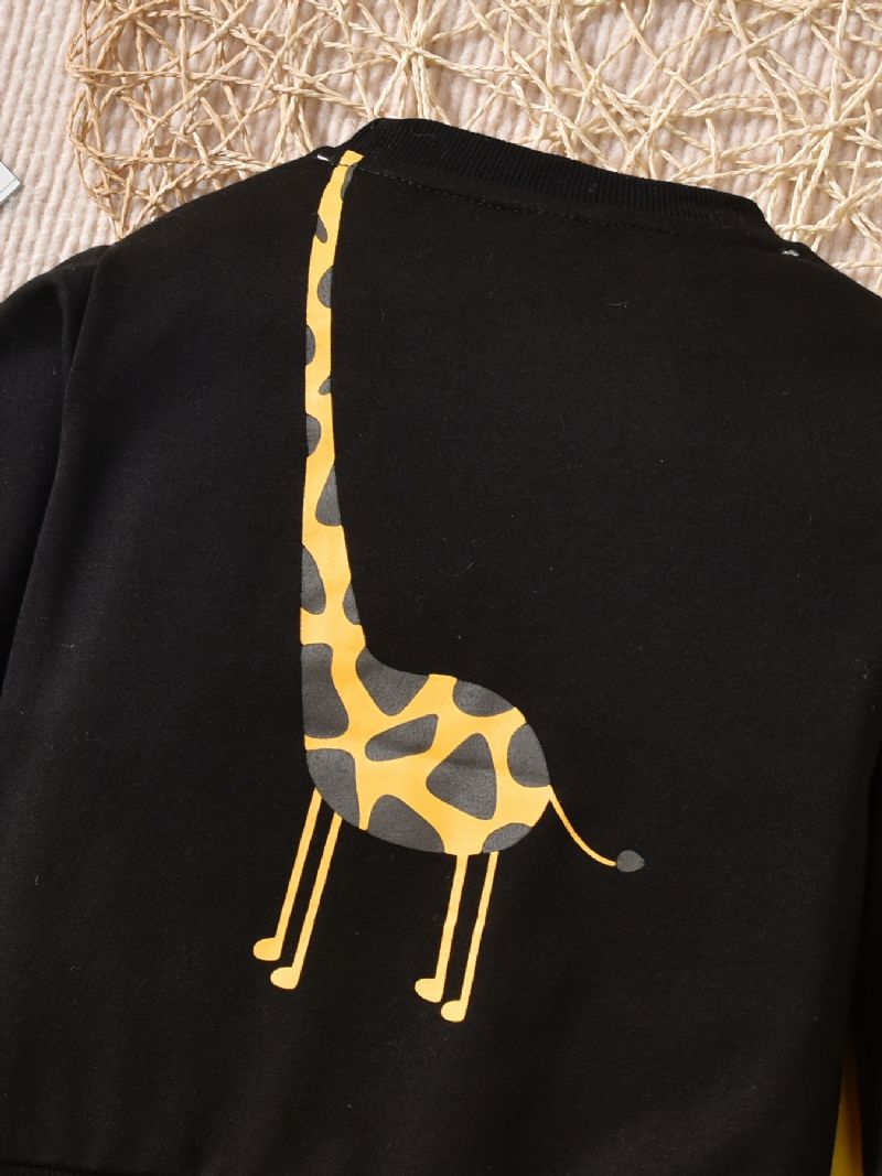 Nye Gutter Giraffe Printed Crew Neck Sweatshirt Bukser Set