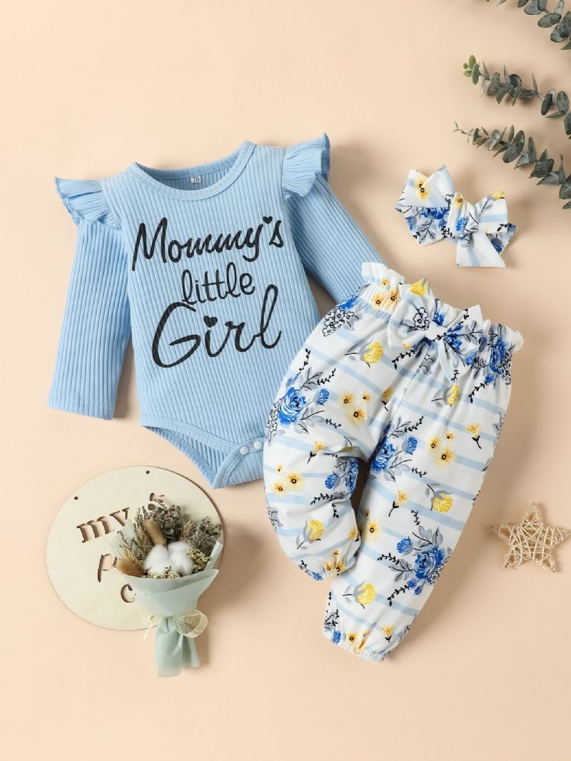 Nyfødt Baby Jenter Bodysuit & Floral Bukser & Pannebånd Sett Mammas Lille Jente