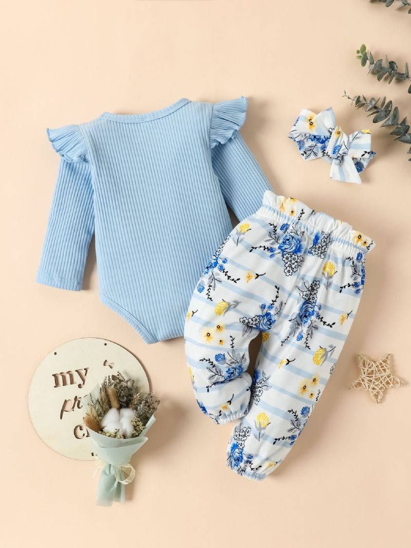 Nyfødt Baby Jenter Bodysuit & Floral Bukser & Pannebånd Sett Mammas Lille Jente