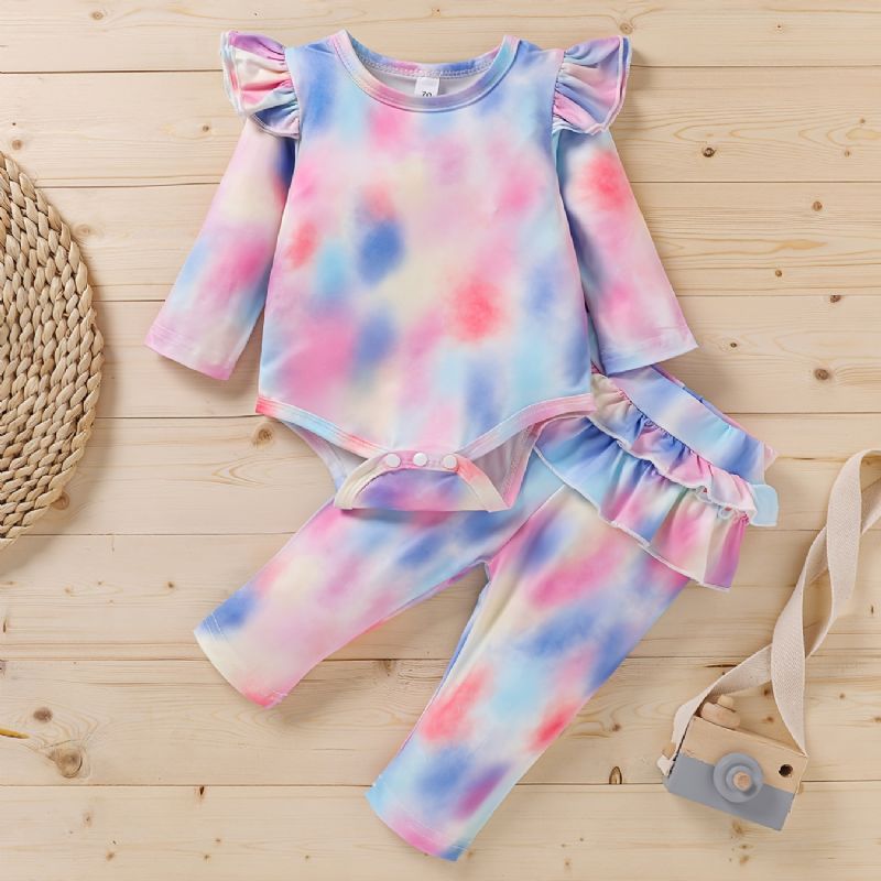 Nyfødt Baby Jenter Tie Dye Print Romper + Bukser Antrekk Klær Sett