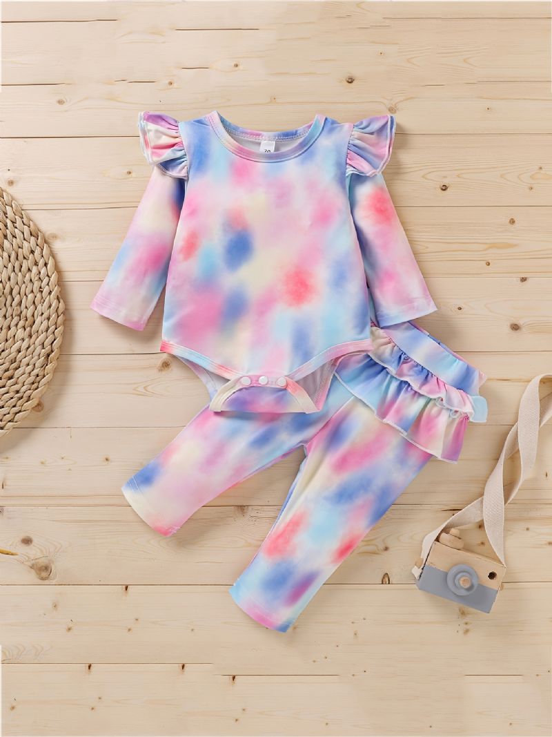 Nyfødt Baby Jenter Tie Dye Print Romper + Bukser Antrekk Klær Sett