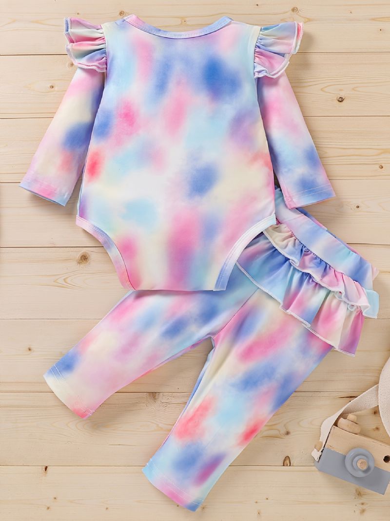 Nyfødt Baby Jenter Tie Dye Print Romper + Bukser Antrekk Klær Sett