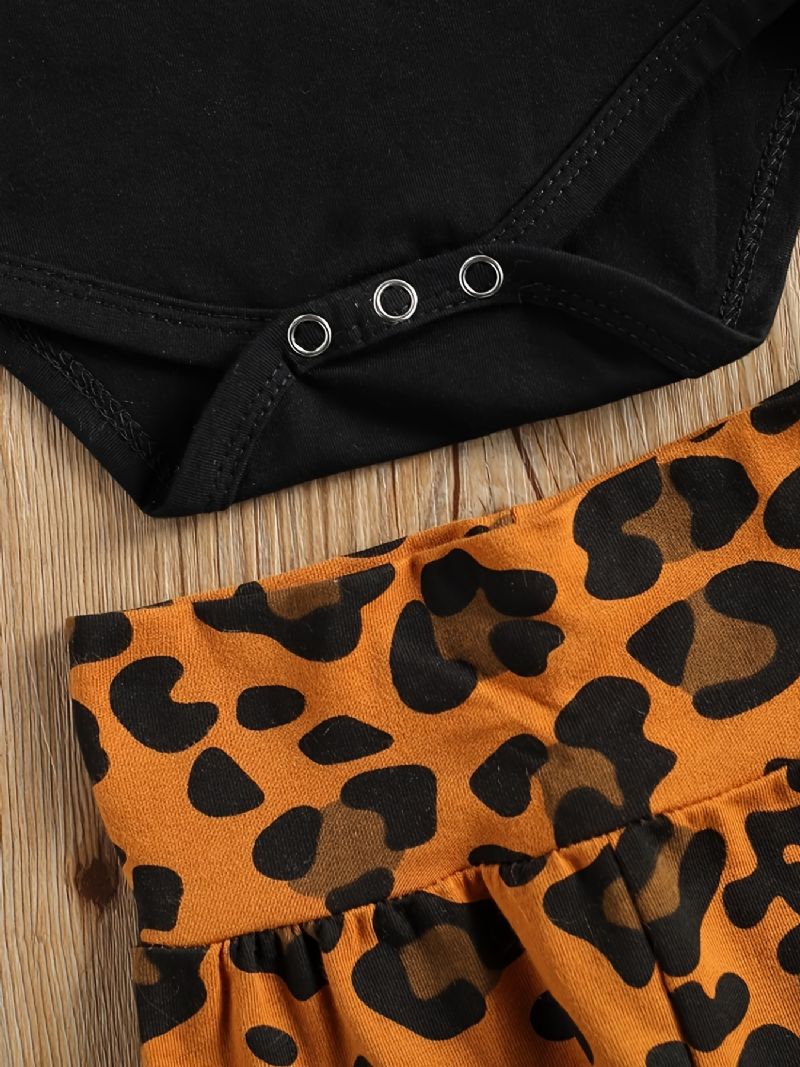 Nyfødt Jente Kortermet Romper + Leopard Print Buksesett Babyklær Antrekk Bodysuit