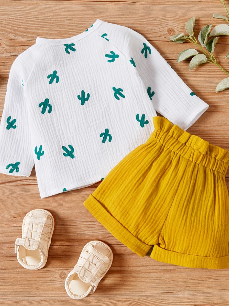 Nyfødte Småbarn Kaktus Print Langermet Cardigan & Volanger Shorts Sett For Baby Jenter