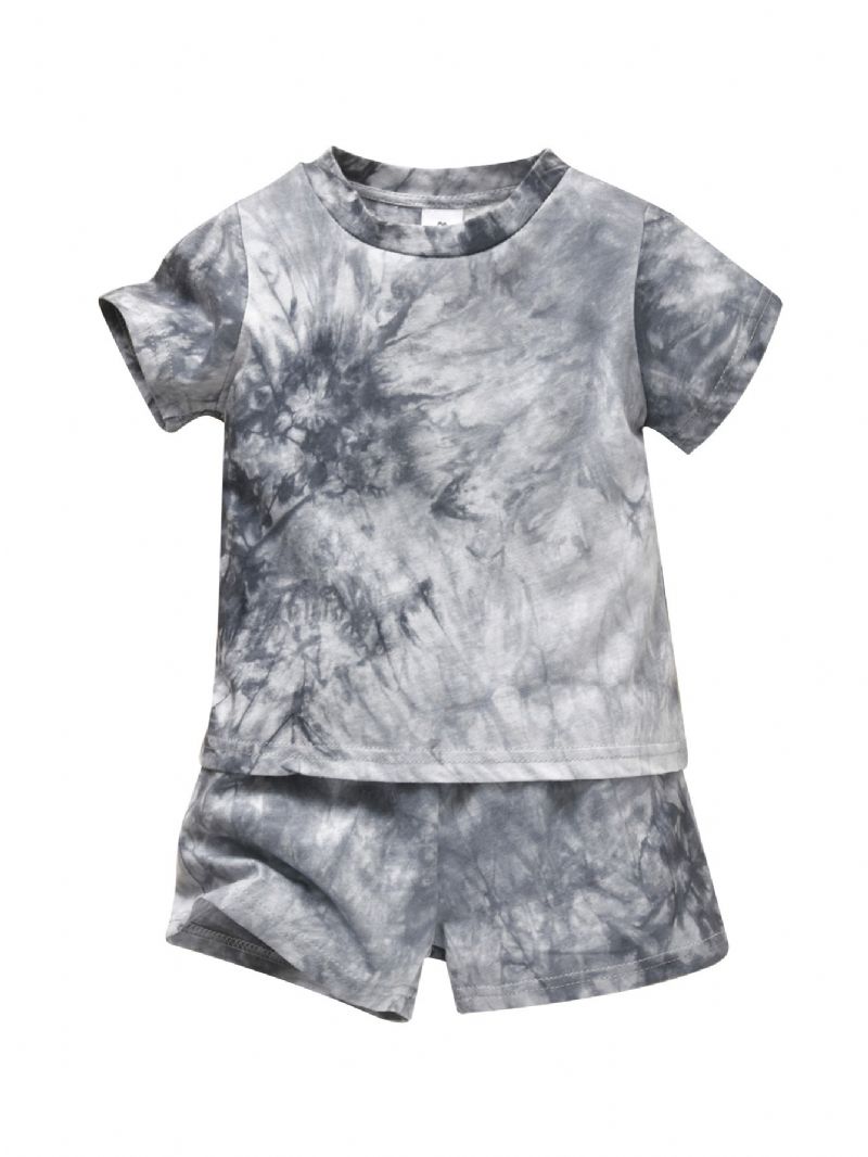 Småbarn Baby Gutt Jente Tie Dye Kortermet Skjorte Topp+ Shorts Klær Sett Sommerantrekk