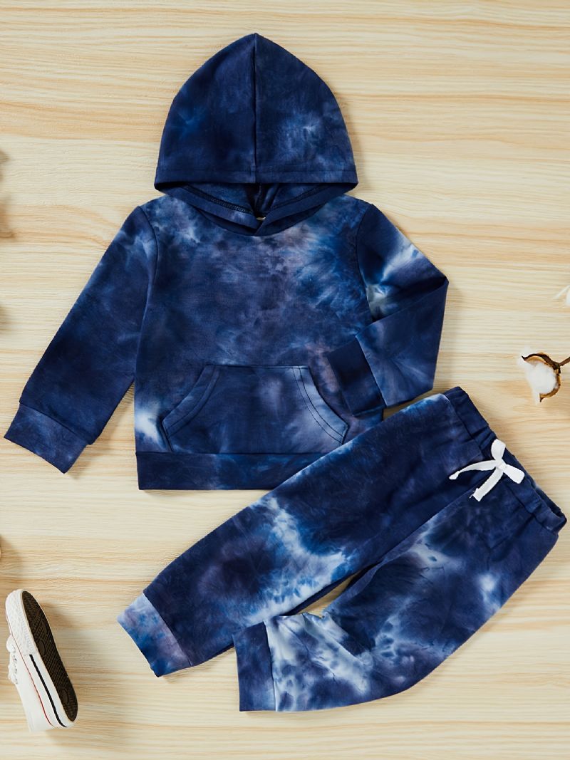 Småbarn Baby Gutter Tie Dye Hettegenser Langermet Lomme Sweatshirt Og Buksesett Barneklær