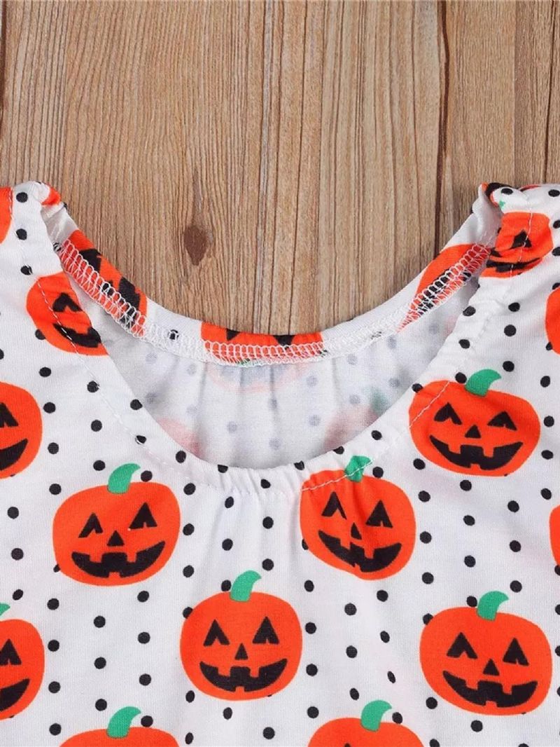 Småbarn Baby Jente Halloween Klær Gresskar Romper Topp Skull Ruffle T-skjorte Ghost Stripe Tutu Skjørt Antrekkssett