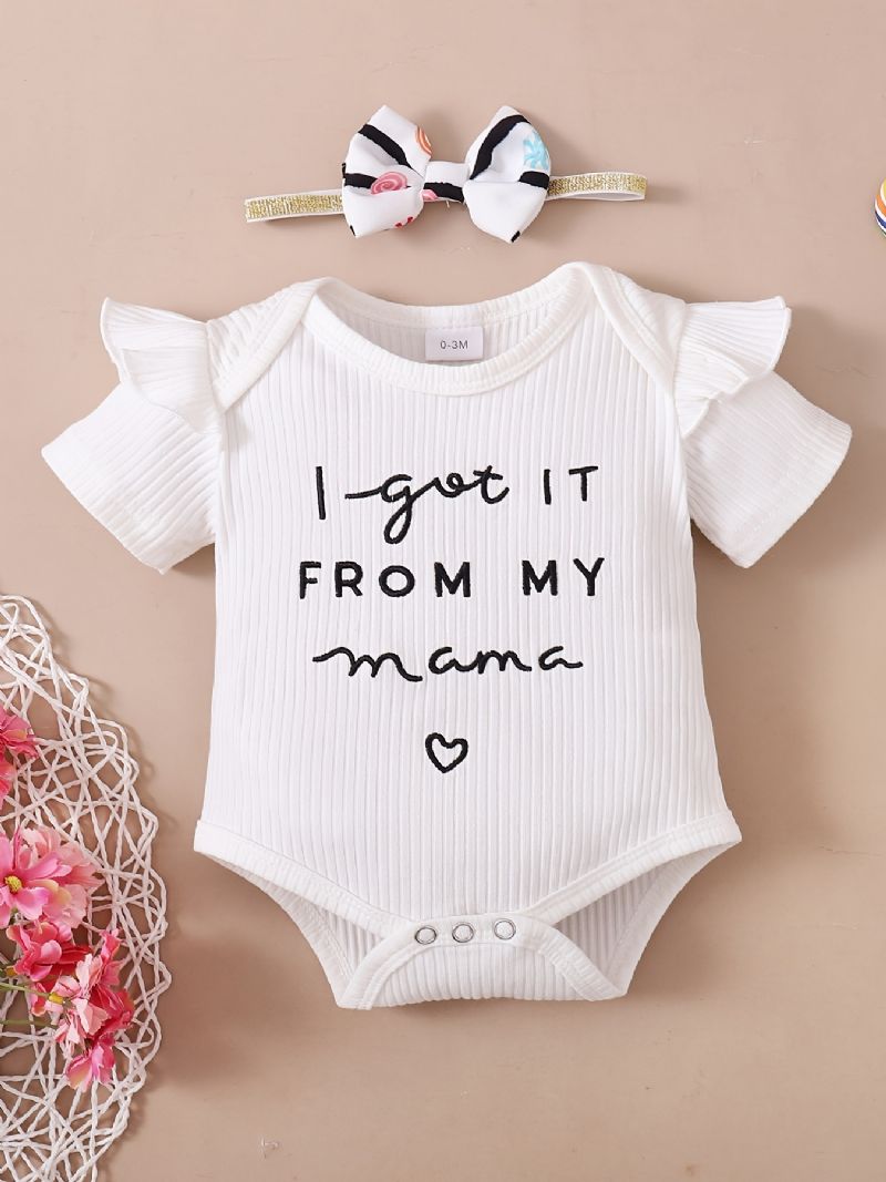 Småbarn Baby Letter Print Bodysuit Rompers Med Sløyfe Pannebånd For Jenter