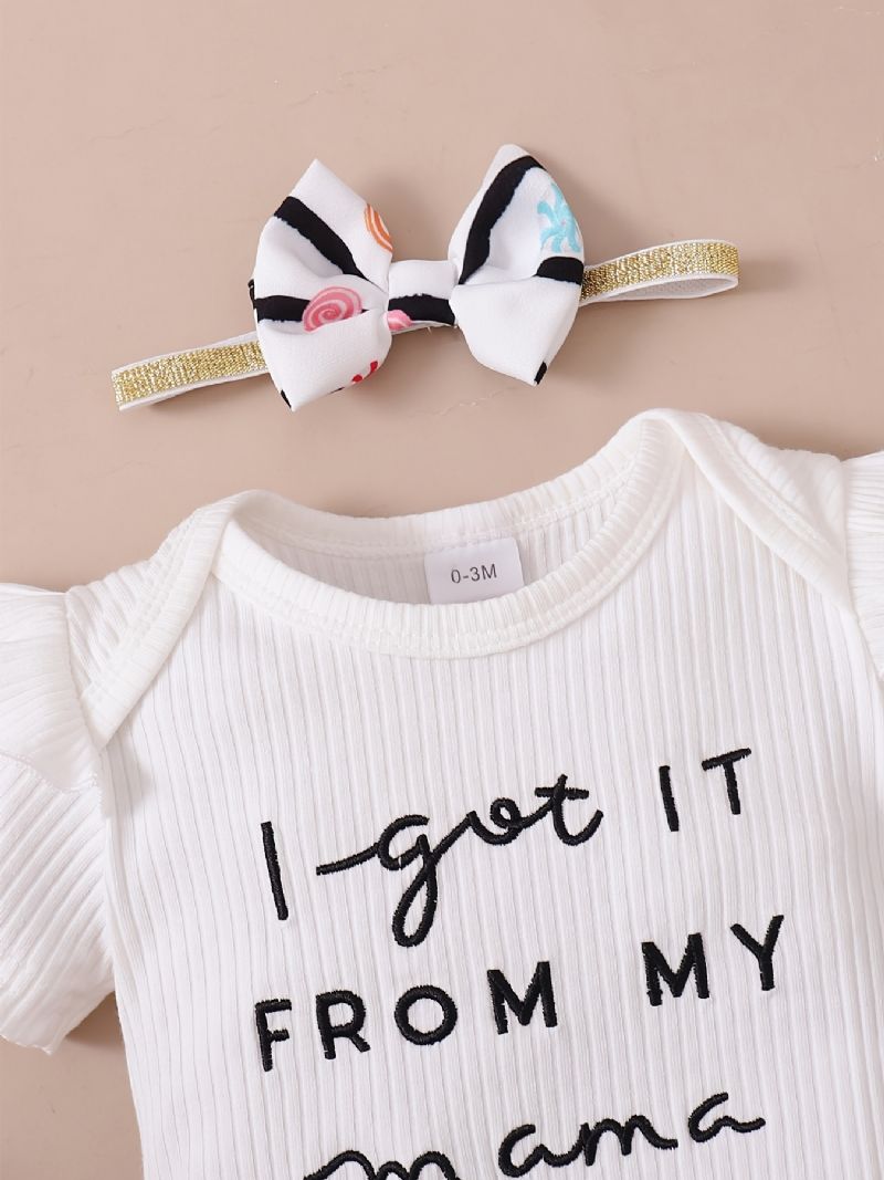 Småbarn Baby Letter Print Bodysuit Rompers Med Sløyfe Pannebånd For Jenter