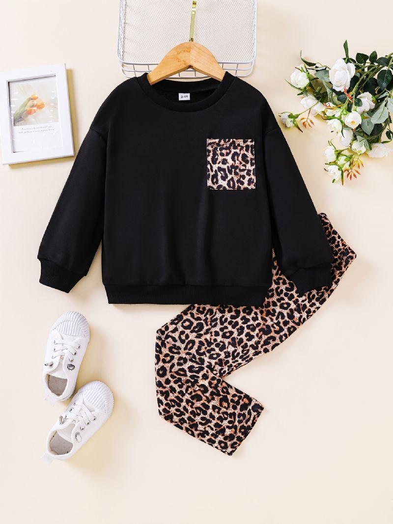 Småbarn Jente Genser Høst Leopard Print Leggings Svart Suit