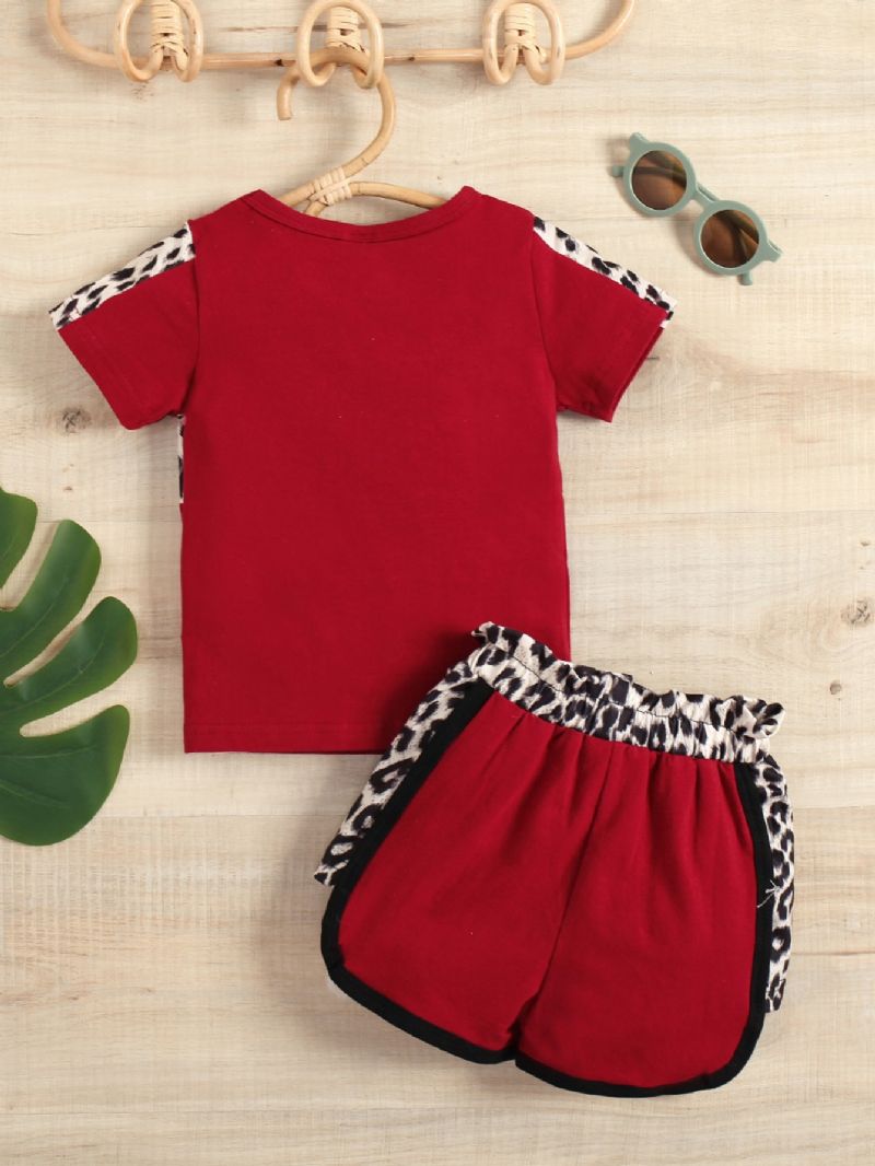 Småbarn Jenter Patchwork Red Leopard Shorts Sett