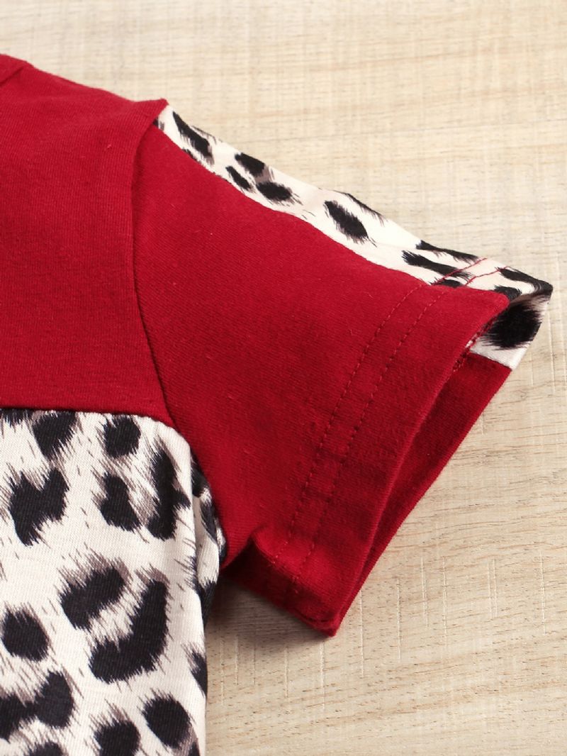 Småbarn Jenter Patchwork Red Leopard Shorts Sett