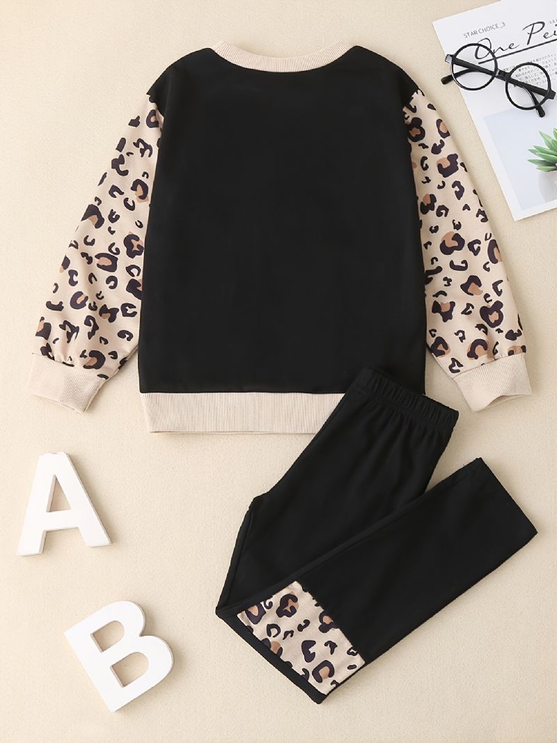 Småbarn Jenter Sett Vinter Casual Leopard Colorblock Langermet Sweater Set