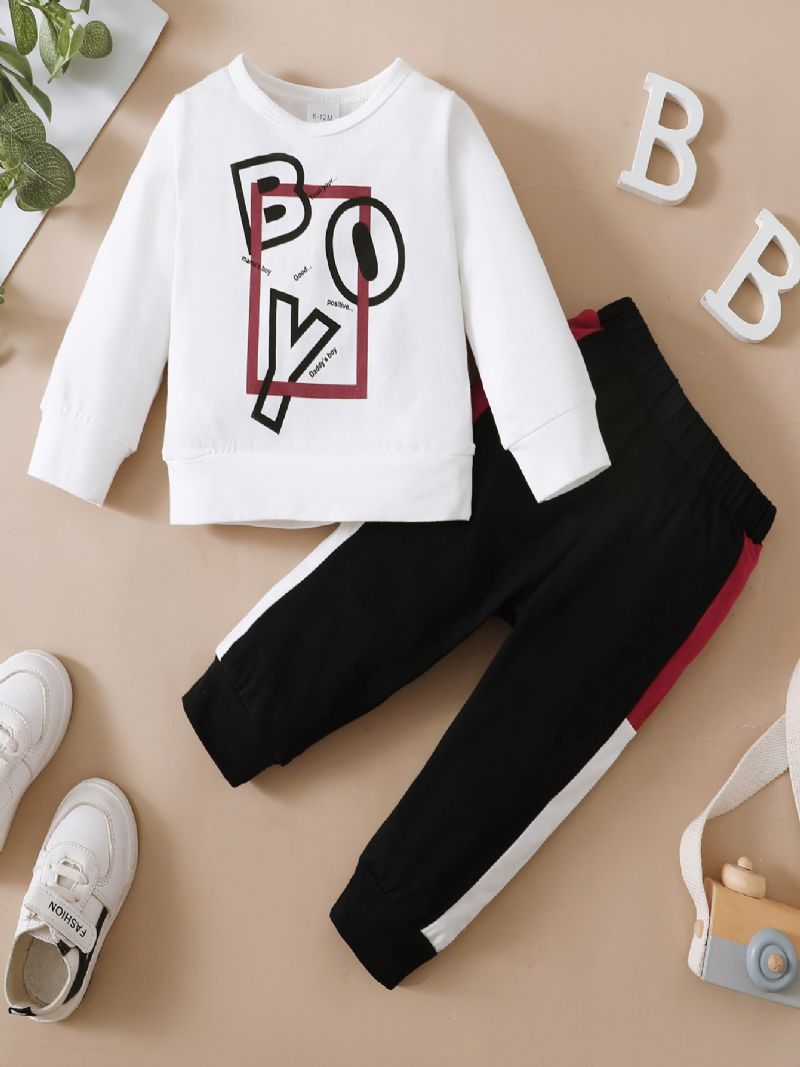 Toddler Gutter Letter Crew Neck Langermet Sweatshirt Jogger Joggebukse