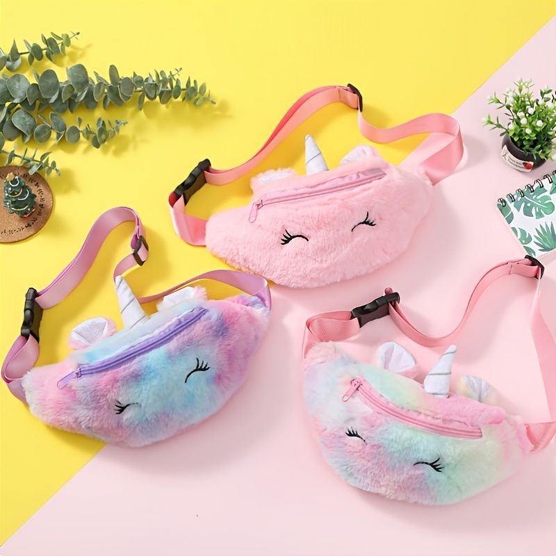 Jenter Midjeveske Søt Unicorn Glidelås Plysj Messenger Bag Coin Purse Skulderveske