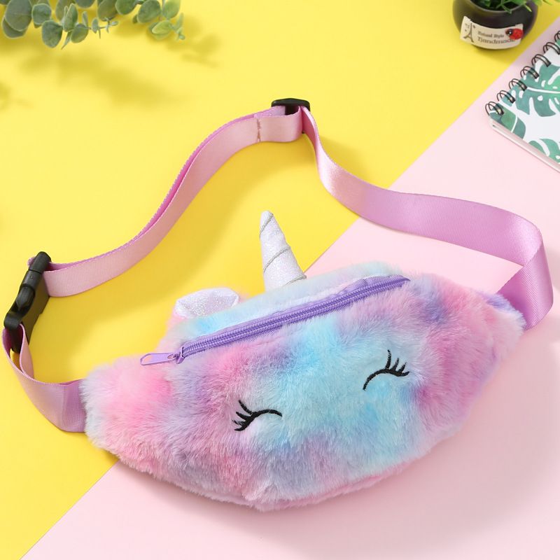 Jenter Midjeveske Søt Unicorn Glidelås Plysj Messenger Bag Coin Purse Skulderveske