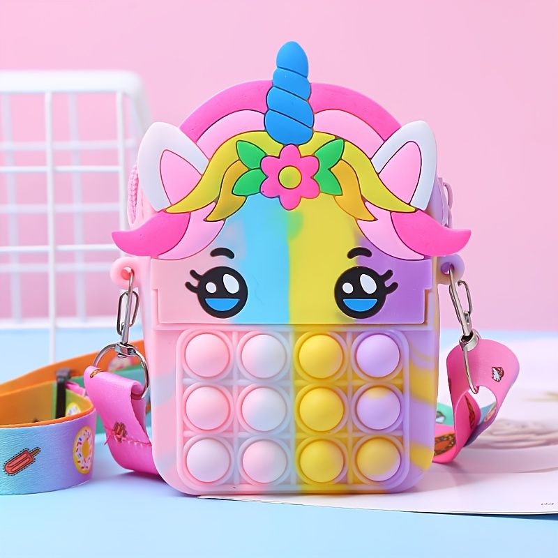 Jenter Silikon Søt Unicorn Messenger Bag Myntpung Barnekompresjon Pop Fidget Leker