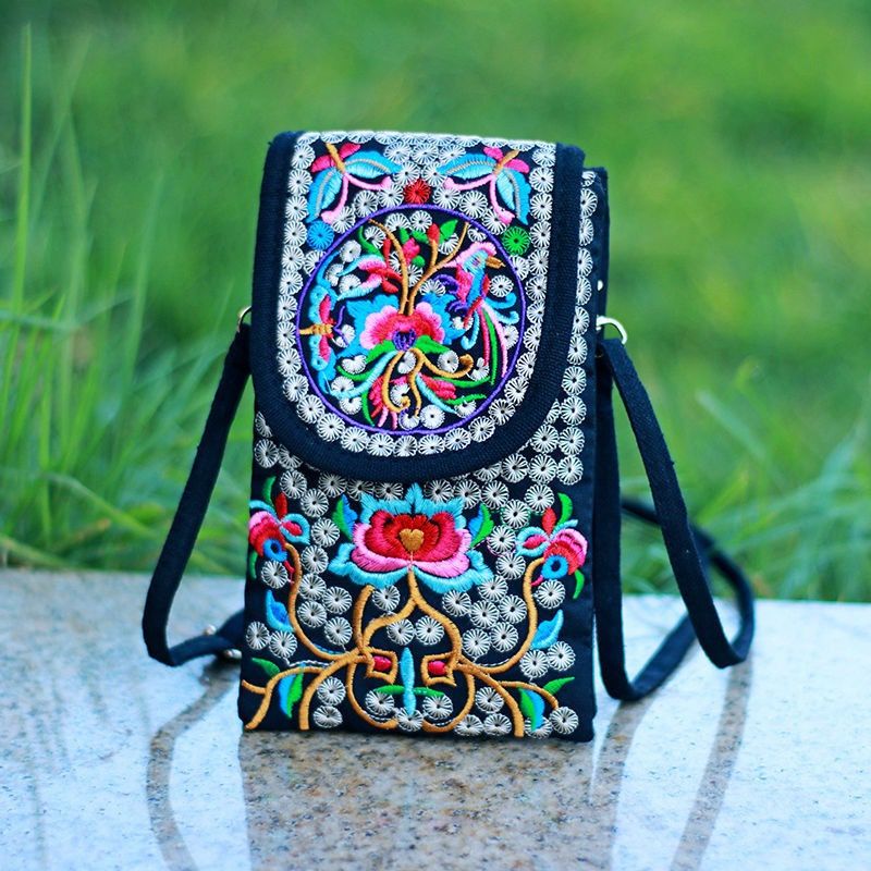 Retro Boho Brodert Telefonveske Mini Etnisk Reise En Skulderveske For Kvinner Og Jenter