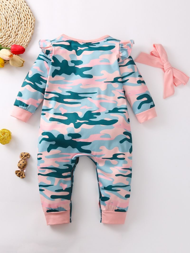 2 Stk Baby Langermet Camo Jumpsuit Med Pannebånd