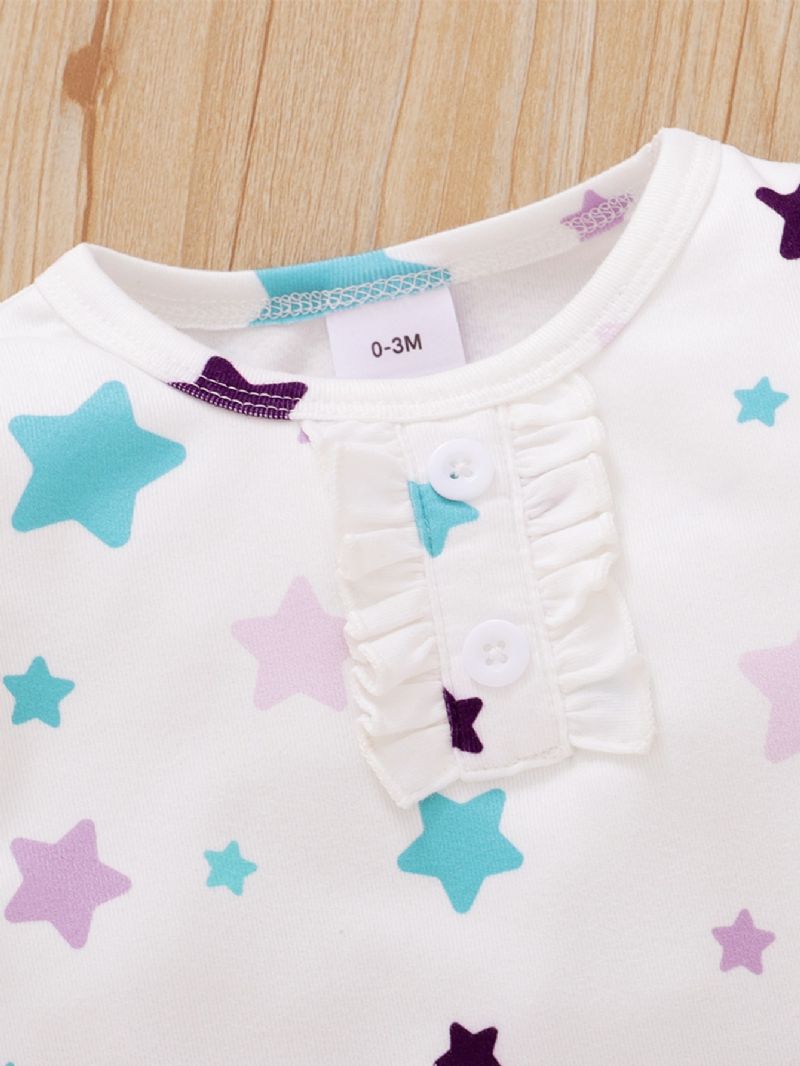 2 Stk Jenter Little Star Print Langermet Jumpsuit & Headpiece