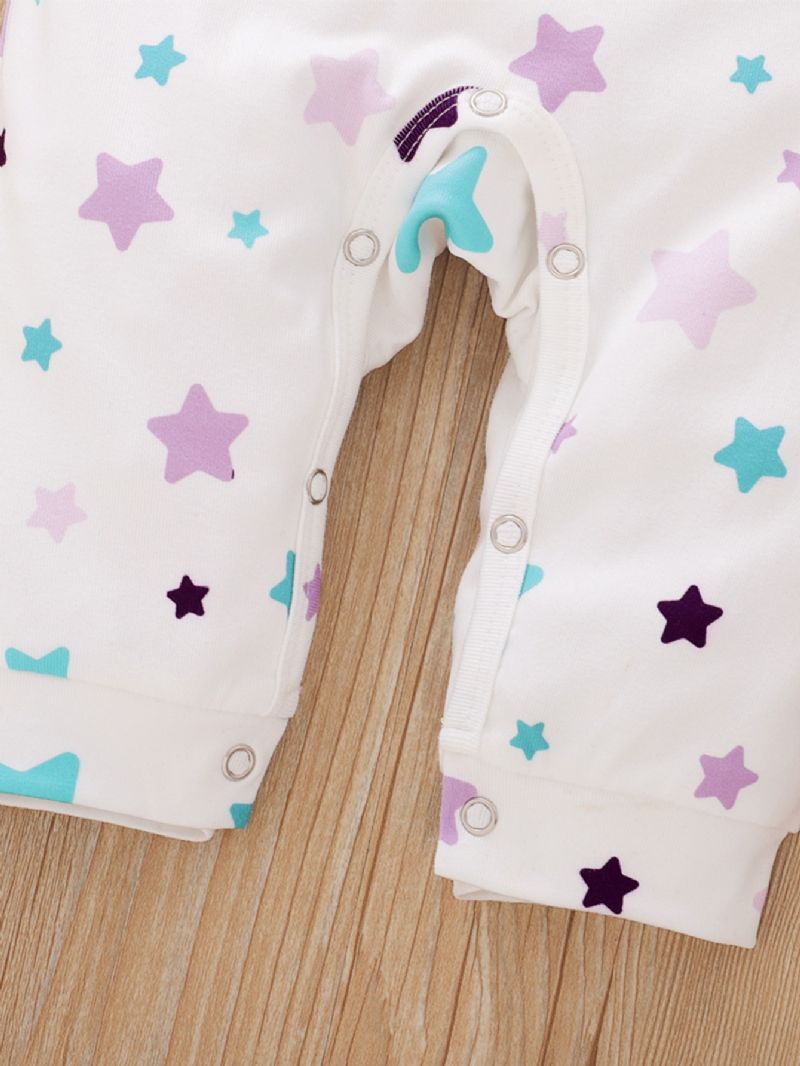 2 Stk Jenter Little Star Print Langermet Jumpsuit & Headpiece